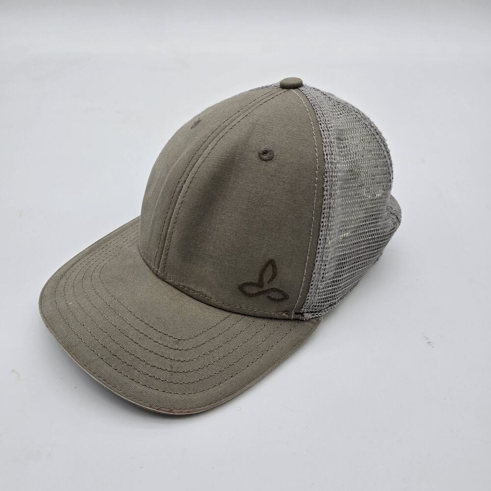 Prana Hat Men Tan Beige White Snapback Baseball Trucker Cap Mesh Adjustable Snap